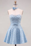 Fuchsia Sweetheart A Line Pearl Homecoming Dress with Choker