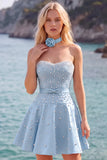 Fuchsia Sweetheart A Line Pearl Homecoming Dress with Choker