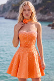 Fuchsia Sweetheart A Line Pearl Homecoming Dress with Choker