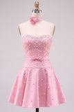 Fuchsia Sweetheart A Line Pearl Homecoming Dress with Choker