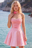 Fuchsia Sweetheart A Line Pearl Homecoming Dress with Choker