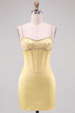 Brown Bodycon Corset Homecoming Dress with Rhinestone