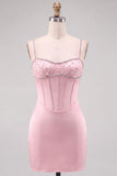 Brown Bodycon Corset Homecoming Dress with Rhinestone