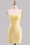 Strapless Orange Corset Beaded Pearl Bodycon Homecoming Dress