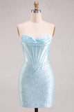 Strapless Orange Corset Beaded Pearl Bodycon Homecoming Dress