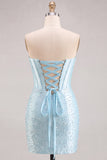 Strapless Orange Corset Beaded Pearl Bodycon Homecoming Dress