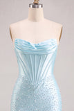 Strapless Orange Corset Beaded Pearl Bodycon Homecoming Dress