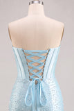 Strapless Orange Corset Beaded Pearl Bodycon Homecoming Dress