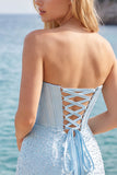 Strapless Orange Corset Beaded Pearl Bodycon Homecoming Dress