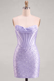Strapless Orange Corset Beaded Pearl Bodycon Homecoming Dress