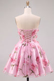 Pink 3D Flower Corset Sweetheart A Line Homecoming Dress