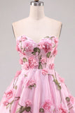 Pink 3D Flower Corset Sweetheart A Line Homecoming Dress