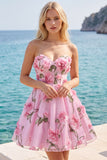 Pink 3D Flower Corset Sweetheart A Line Homecoming Dress