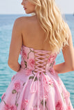 Pink 3D Flower Corset Sweetheart A Line Homecoming Dress