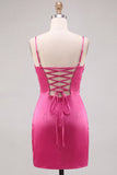 Fuchsia Beaded Cut Out Bodycon Short Homecoming Dress