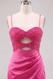 Fuchsia Beaded Cut Out Bodycon Short Homecoming Dress