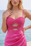 Fuchsia Beaded Cut Out Bodycon Short Homecoming Dress