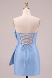 Royal Blue Strapless Bodycon Short Homecoming Dress with Bow