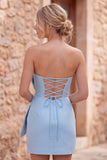 Royal Blue Strapless Bodycon Short Homecoming Dress with Bow