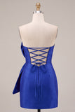 Royal Blue Strapless Bodycon Short Homecoming Dress with Bow