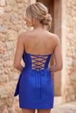 Royal Blue Strapless Bodycon Short Homecoming Dress with Bow