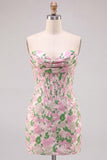 Pink Jacquard Sweetheart Bodycon Corset Homecoming Dress