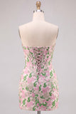 Pink Jacquard Sweetheart Bodycon Corset Homecoming Dress