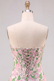 Pink Jacquard Sweetheart Bodycon Corset Homecoming Dress