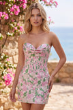Pink Jacquard Sweetheart Bodycon Corset Homecoming Dress