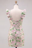 Bodycon Jacquard Pink Homecoming Dress with Ruffle Sleeves