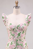 Bodycon Jacquard Pink Homecoming Dress with Ruffle Sleeves