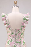 Bodycon Jacquard Pink Homecoming Dress with Ruffle Sleeves
