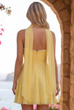 Yellow Pearl Sweetheart Chiffon A Line Short Homecoming Dress with Scarf