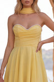 Yellow Pearl Sweetheart Chiffon A Line Short Homecoming Dress with Scarf