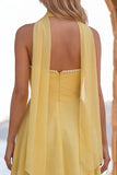 Yellow Pearl Sweetheart Chiffon A Line Short Homecoming Dress with Scarf