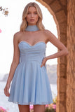Yellow Pearl Sweetheart Chiffon A Line Short Homecoming Dress with Scarf