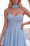 Yellow Pearl Sweetheart Chiffon A Line Short Homecoming Dress with Scarf