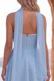 Yellow Pearl Sweetheart Chiffon A Line Short Homecoming Dress with Scarf