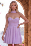 Yellow Pearl Sweetheart Chiffon A Line Short Homecoming Dress with Scarf