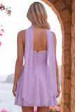 Yellow Pearl Sweetheart Chiffon A Line Short Homecoming Dress with Scarf