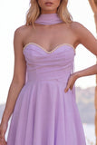 Yellow Pearl Sweetheart Chiffon A Line Short Homecoming Dress with Scarf