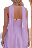 Yellow Pearl Sweetheart Chiffon A Line Short Homecoming Dress with Scarf