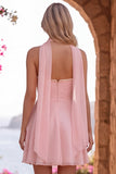 Yellow Pearl Sweetheart Chiffon A Line Short Homecoming Dress with Scarf
