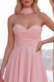 Yellow Pearl Sweetheart Chiffon A Line Short Homecoming Dress with Scarf