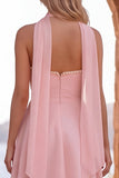 Yellow Pearl Sweetheart Chiffon A Line Short Homecoming Dress with Scarf