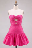 Fuchsia Beaded Strapless Cut Out A Line Short Homecoming Dress
