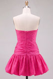 Fuchsia Beaded Strapless Cut Out A Line Short Homecoming Dress