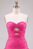 Fuchsia Beaded Strapless Cut Out A Line Short Homecoming Dress