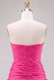 Fuchsia Beaded Strapless Cut Out A Line Short Homecoming Dress