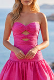 Fuchsia Beaded Strapless Cut Out A Line Short Homecoming Dress